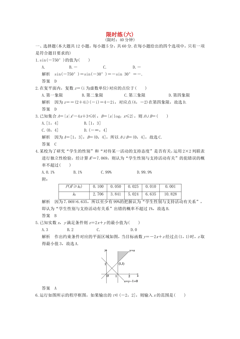 高考数学二轮复习 小题综合限时练六 文试题_第1页