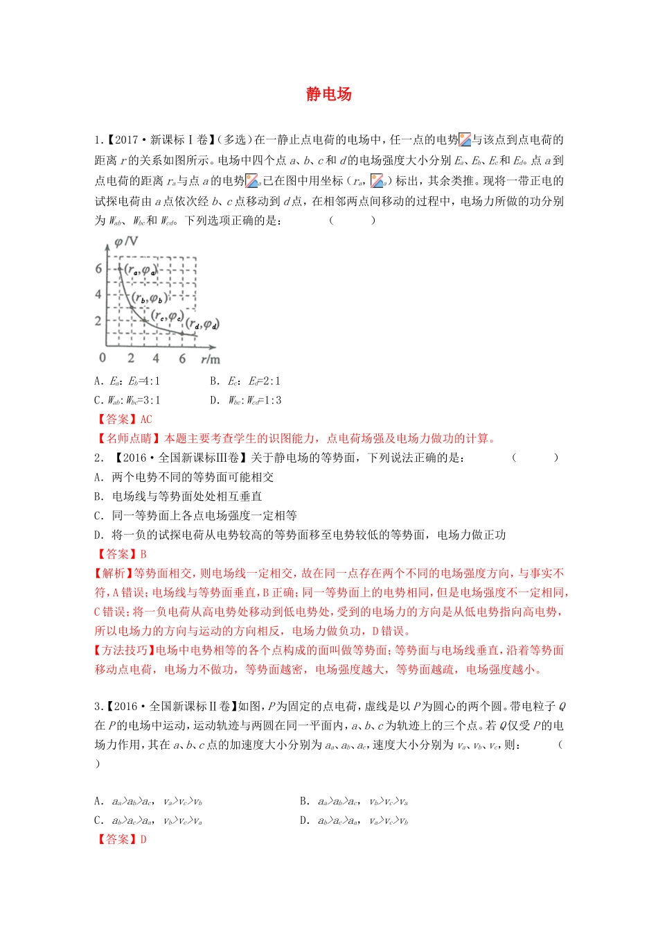 高考物理二轮复习静电场专题卷试题_第1页
