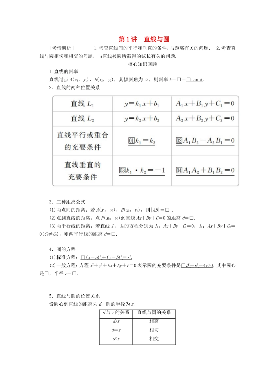 高考数学二轮复习 专题五 解析几何 第1讲 直线与圆练习 理试题_第1页