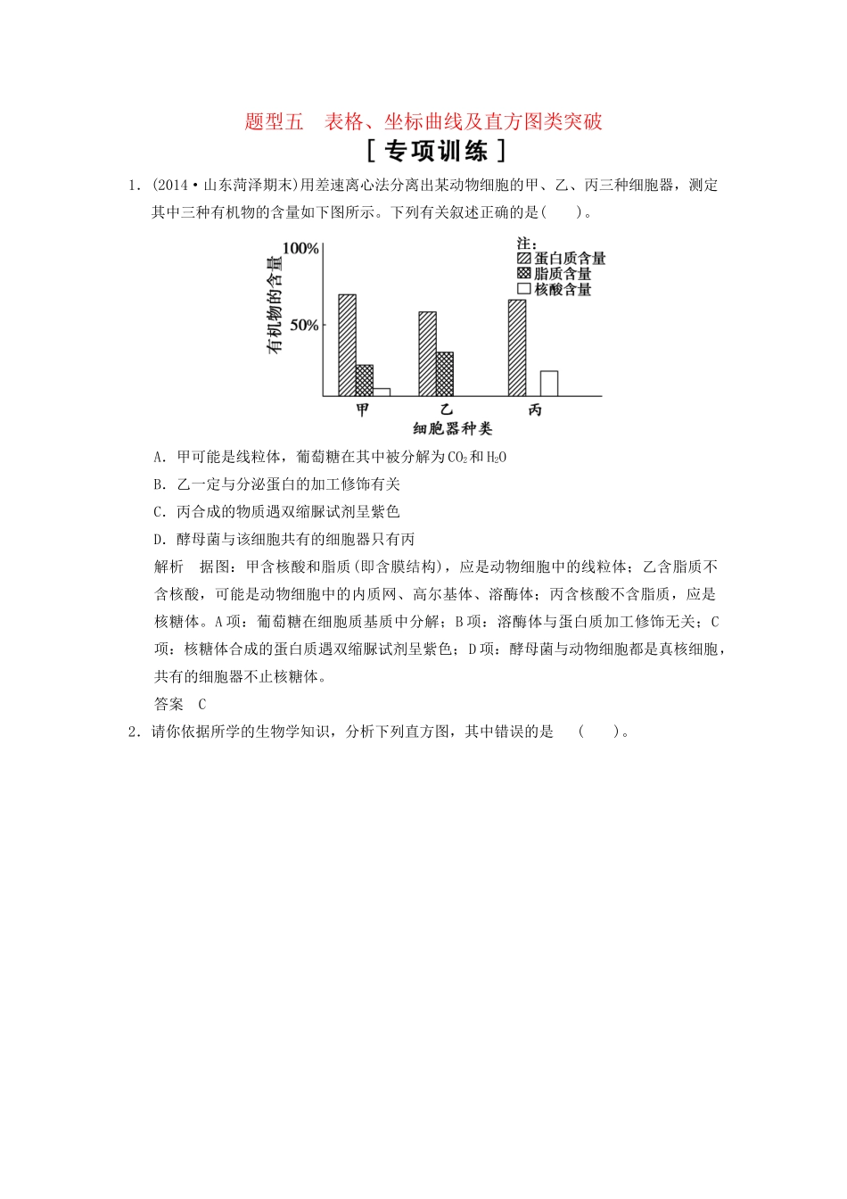 高考生物二轮专题复习 热点题型突破5 表格、坐标曲线及直方图类突破专项训练试题_第1页