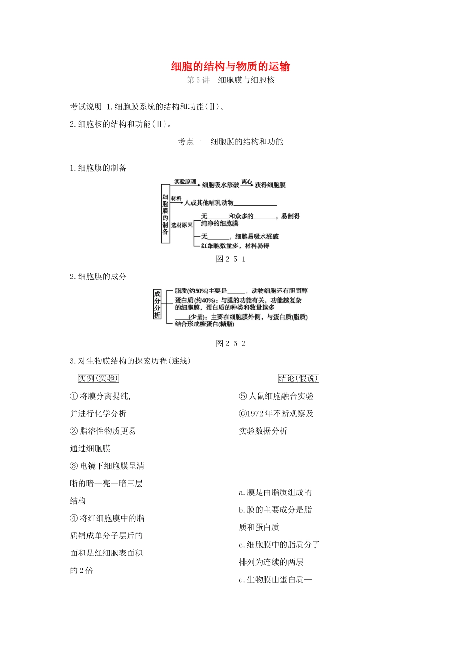 高考生物优选大一轮复习 第2单元 细胞的结构与物质的运输（第5-7讲）练习（含解析）试题_第1页