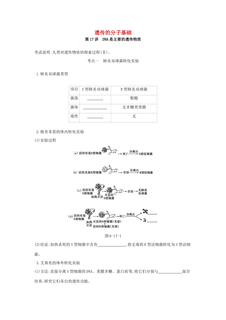 高考生物优选大一轮复习 第6单元 遗传的分子基础（第17-19讲）练习（含解析）试题_第1页