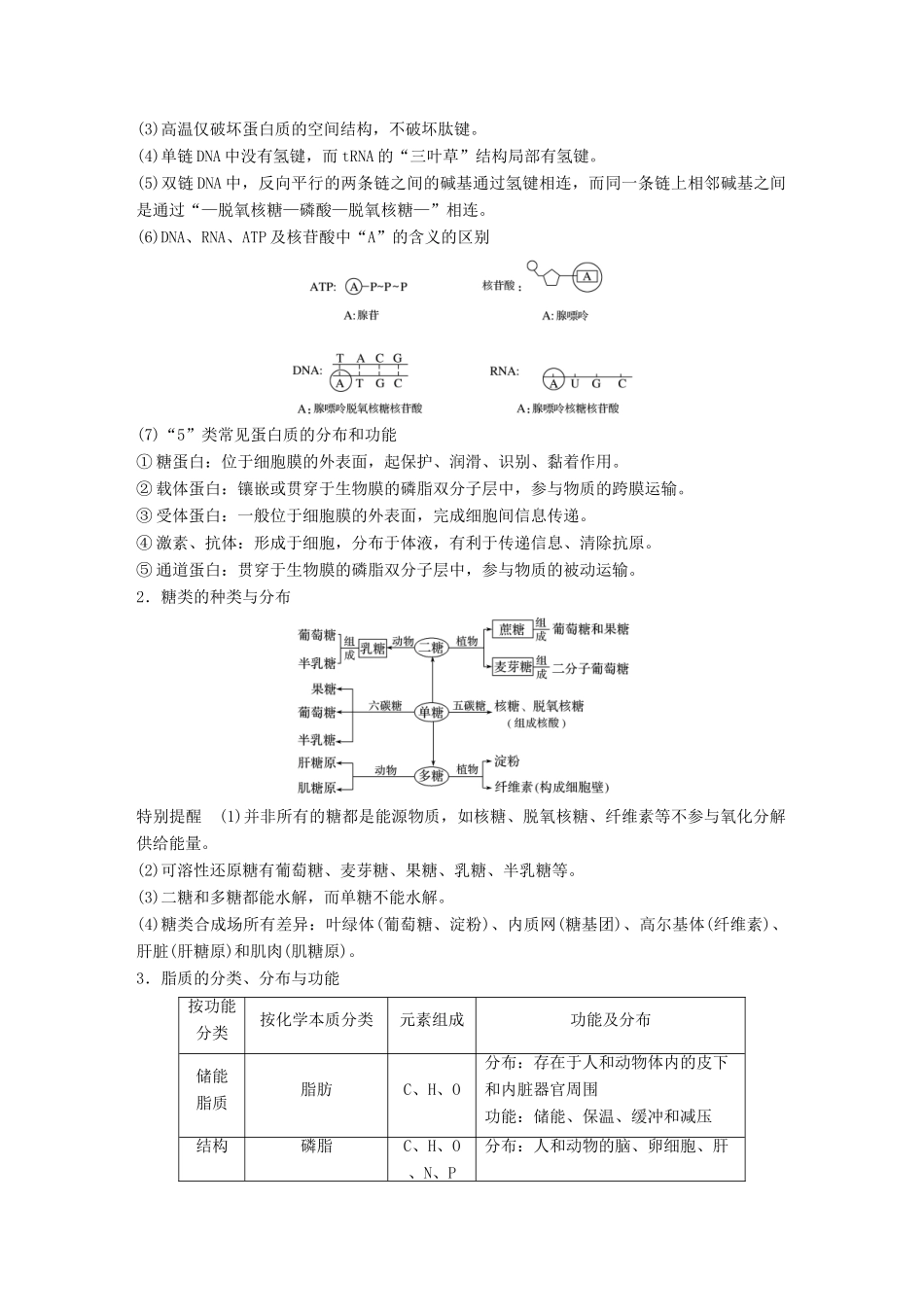 高考生物专题总复习专题1 细胞的分子组成和基本结构 专点1 理清组成细胞的物质分子及相关计算复习题试题_第2页
