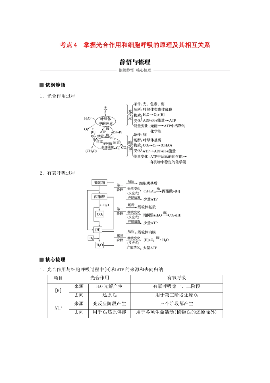 高考生物专题总复习专题2 细胞的代谢 专点4 掌握光合作用和细胞呼吸的原理及其相互关系复习题试题_第1页