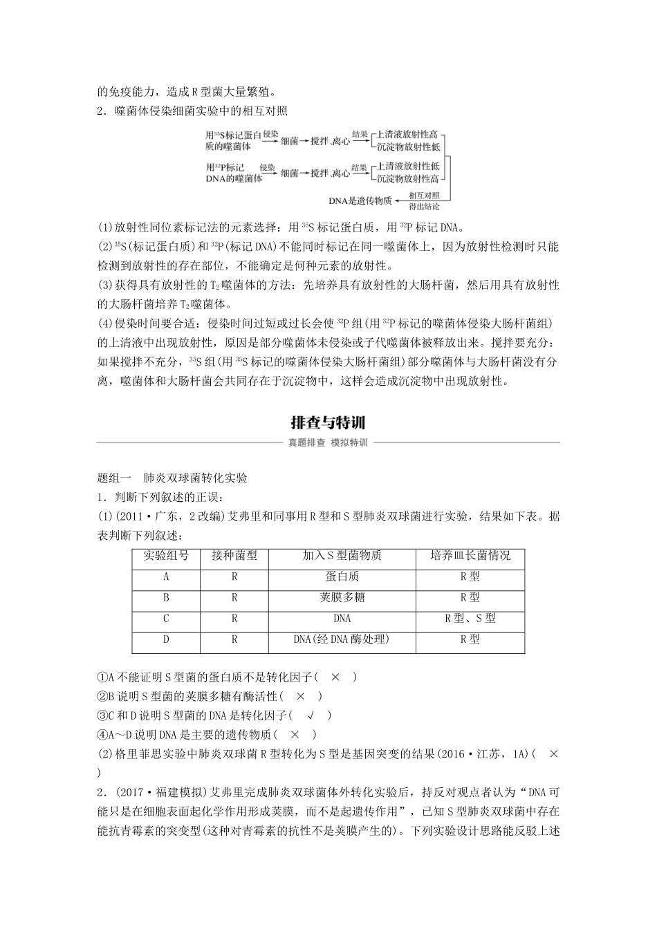 高考生物专题总复习专题4 遗传的分子基础 专点11 聚焦探索遗传物质本质的经典实验复习题试题_第2页