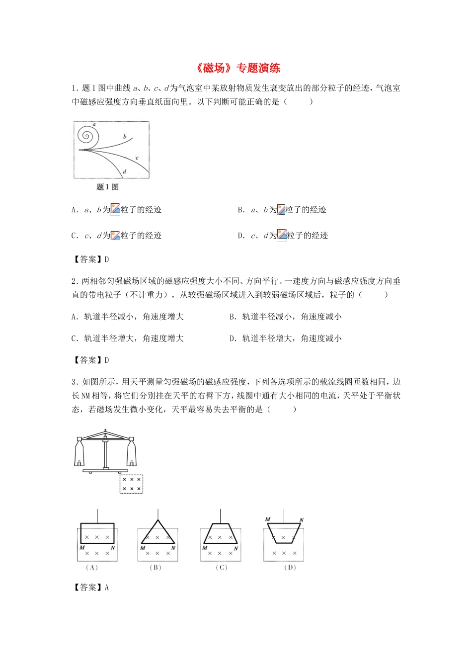 高考物理总复习《磁场》专题演练试题_第1页