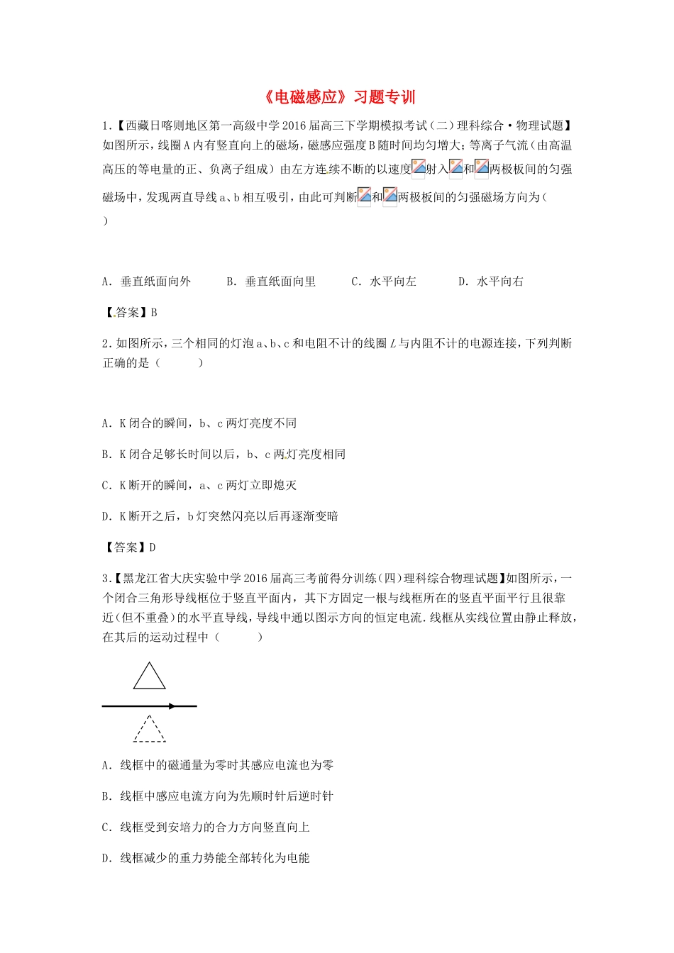 高考物理总复习《电磁感应》习题专训试题_第1页