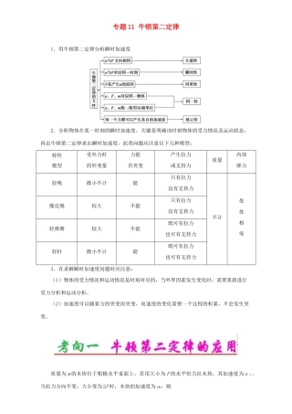 高考物理专题11 牛顿第二定律（含解析）试题