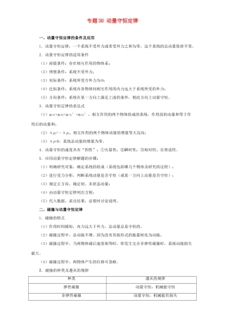 高考物理专题30 动量守恒定律（含解析）试题