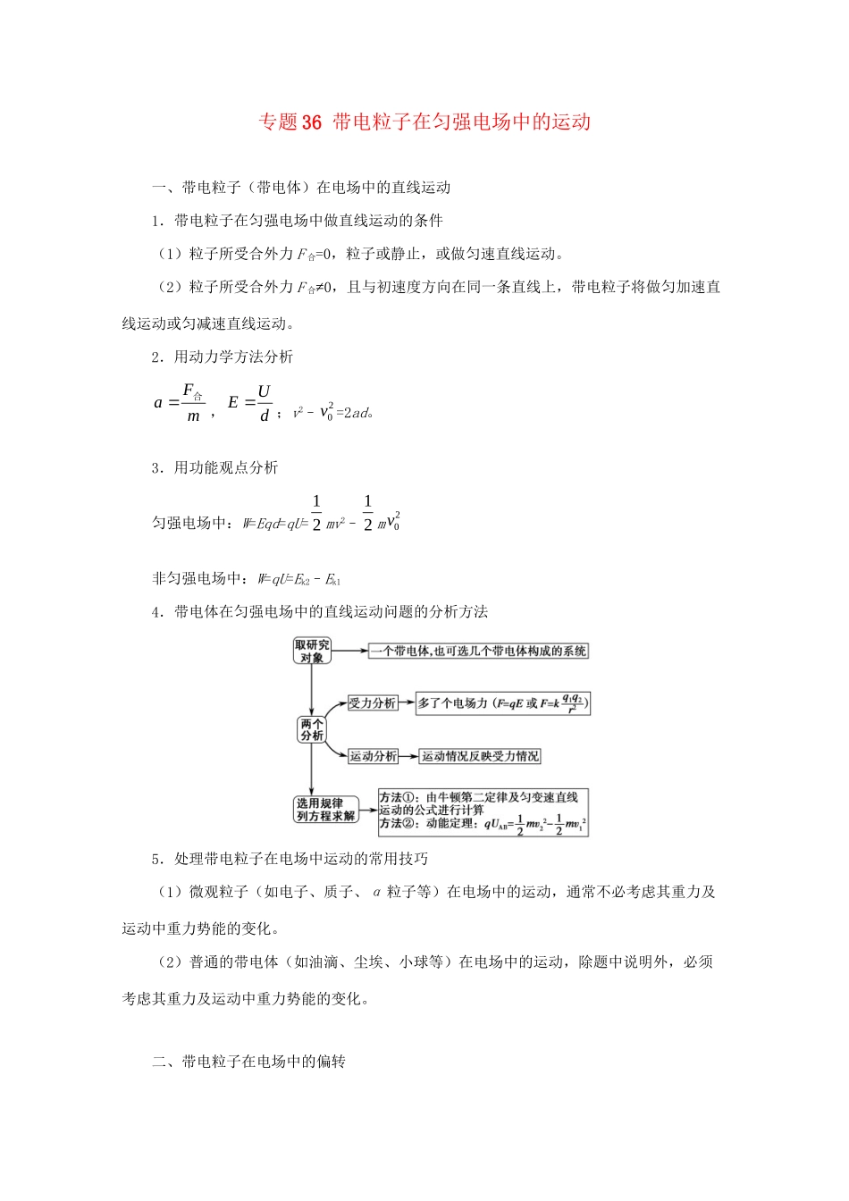 高考物理专题36 带电粒子在匀强电场中的运动（含解析）试题_第1页