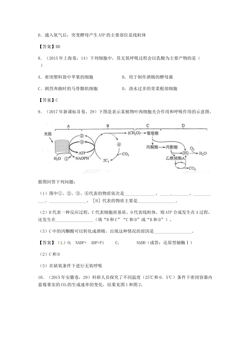 高考生物总复习《细胞呼吸》专题演练（一）试题_第3页