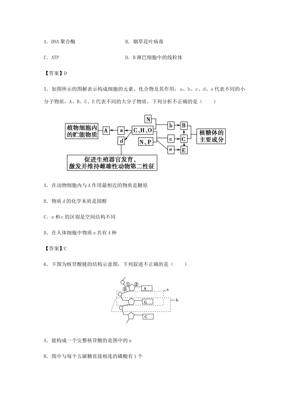 高考生物总复习《细胞中的核酸、糖类与脂质》专题演练试题_第2页