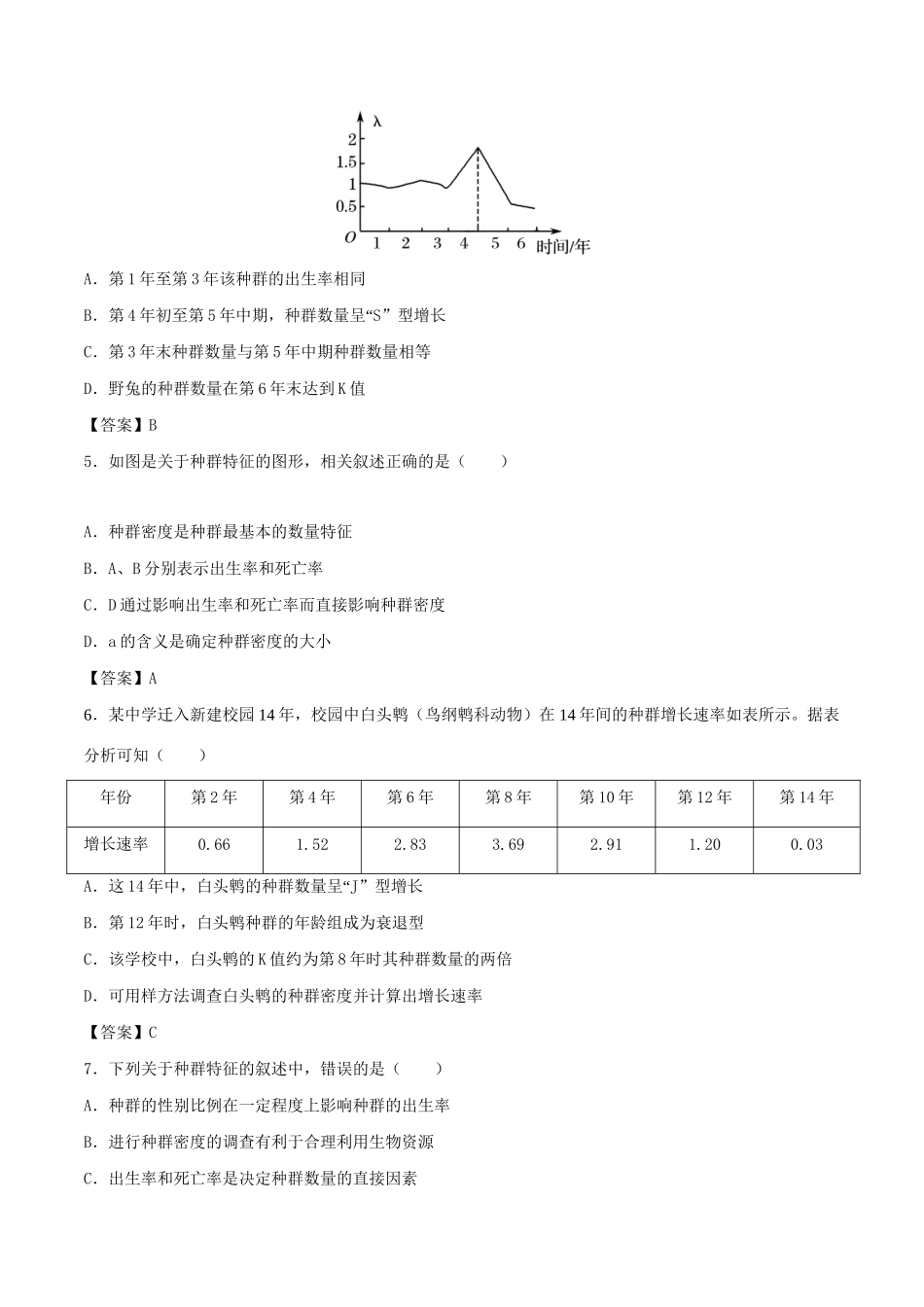 高考生物总复习《种群的特征和数量变化》专题演练（三）试题_第2页