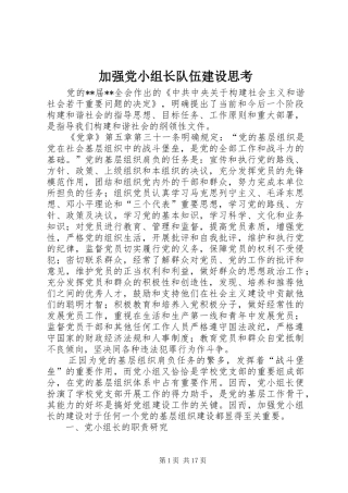 加强党小组长队伍建设思考
