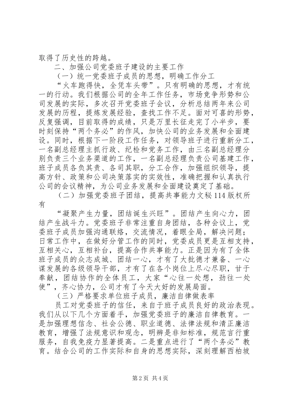 加强公司党委班子建设提高执政与执行能力汇报提纲_第2页
