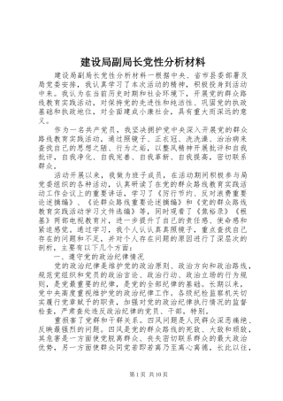 建设局副局长党性分析材料