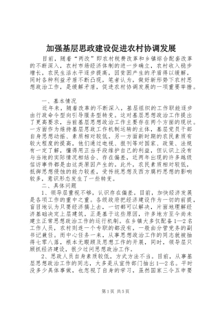 加强基层思政建设促进农村协调发展