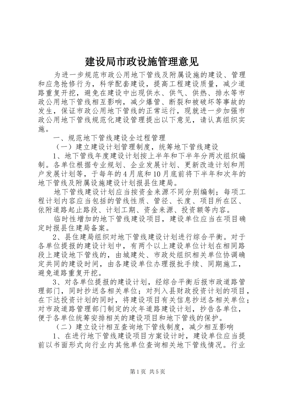 建设局市政设施管理意见_第1页