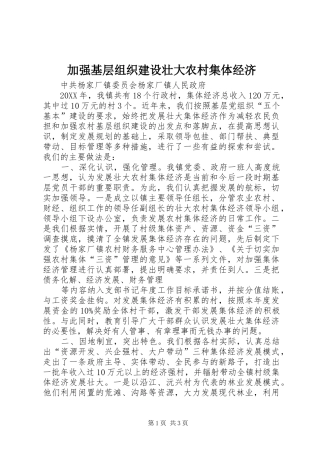 加强基层组织建设壮大农村集体经济
