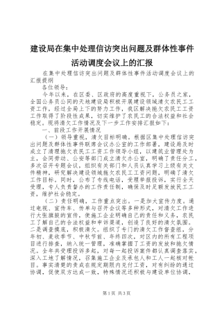 建设局在集中处理信访突出问题及群体性事件活动调度会议上的汇报