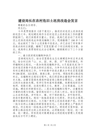 建设局长在农村危旧土坯房改造会讲话