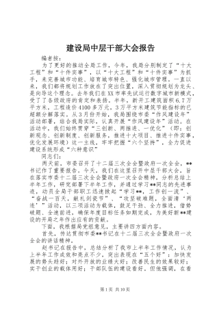 建设局中层干部大会报告