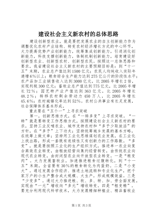 建设社会主义新农村的总体思路