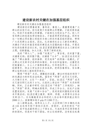 建设新农村关键在加强基层组织