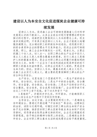 建设以人为本安全文化促进煤炭企业健康可持续发展