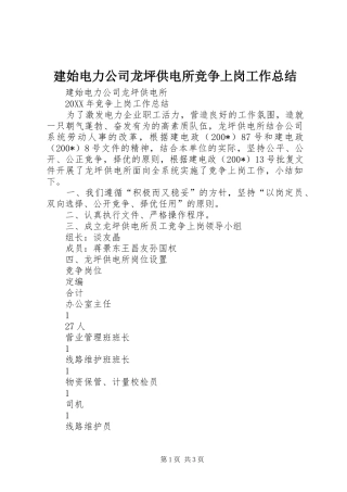 建始电力公司龙坪供电所竞争上岗工作总结