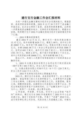 建行支行金融工作会汇报材料