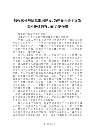 加强农村基层党组织建设为建设社会主义新农村提供强有力的组织保障