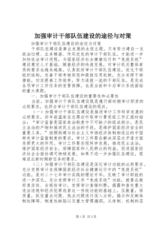 加强审计干部队伍建设的途径与对策