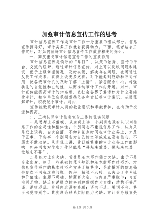 加强审计信息宣传工作的思考