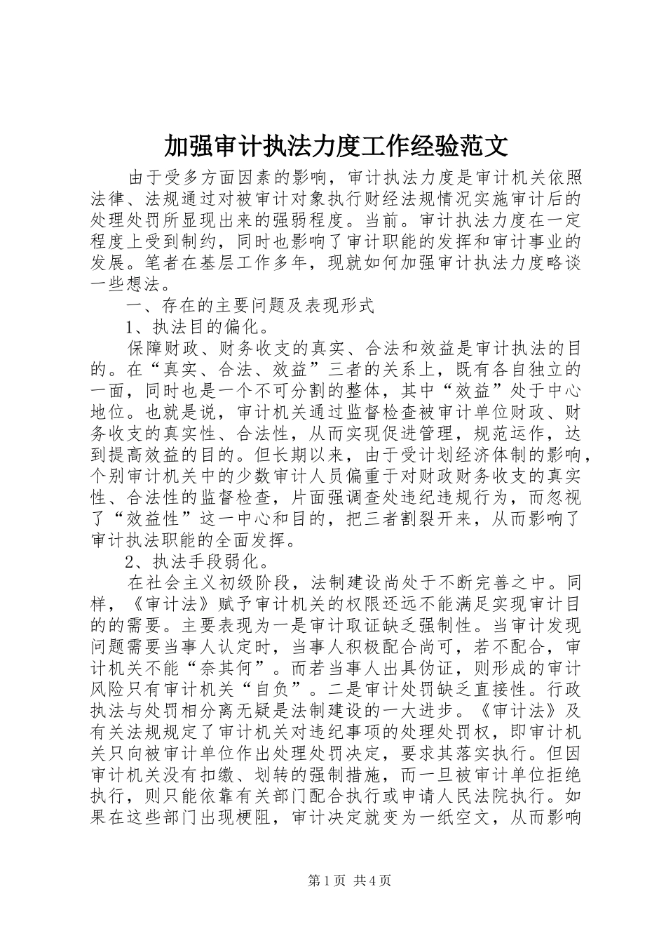 加强审计执法力度工作经验范文_第1页