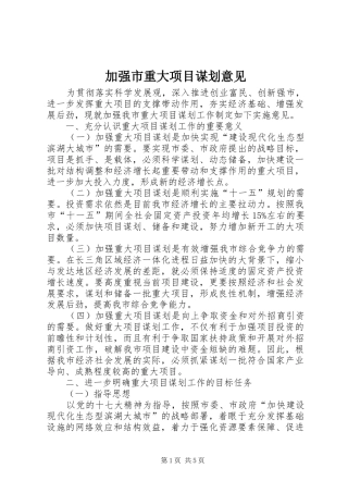 加强市重大项目谋划意见