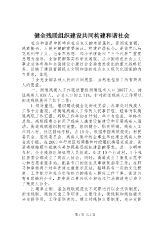 健全残联组织建设共同构建和谐社会