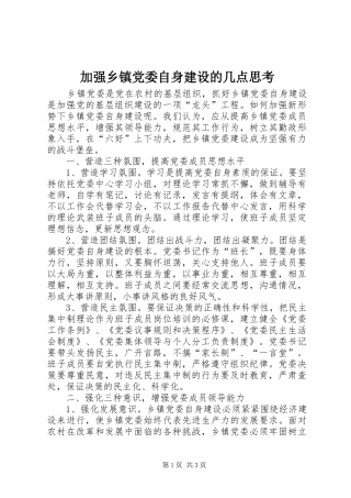 加强乡镇党委自身建设的几点思考