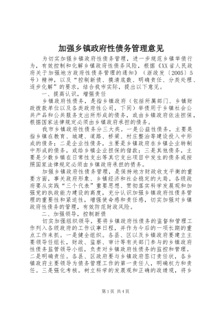 加强乡镇政府性债务管理意见