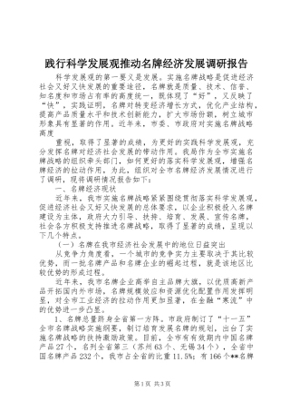 践行科学发展观推动名牌经济发展调研报告
