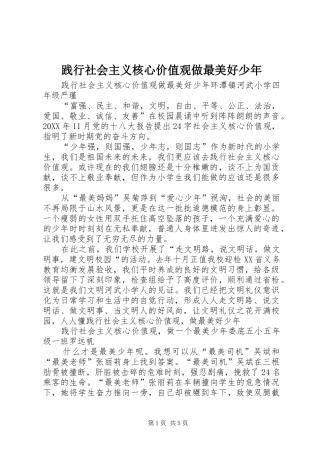 践行社会主义核心价值观做最美好少年