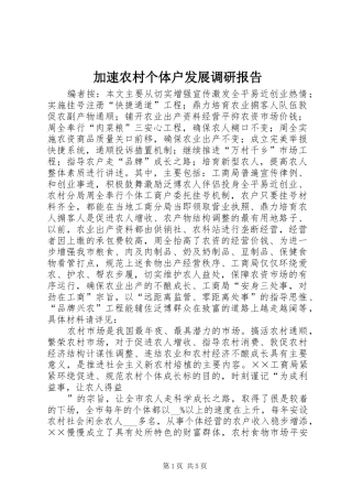 加速农村个体户发展调研报告