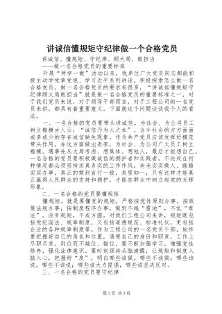 讲诚信懂规矩守纪律做一个合格党员