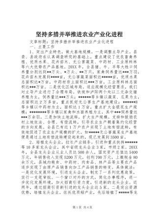 坚持多措并举推进农业产业化进程