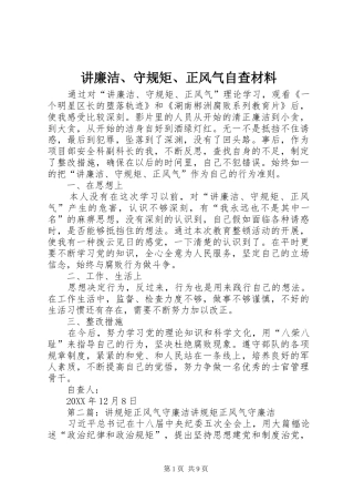 讲廉洁守规矩正风气自查材料