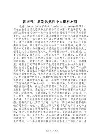 讲正气树新风党性个人剖析材料