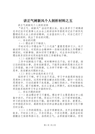 讲正气树新风个人剖析材料之五