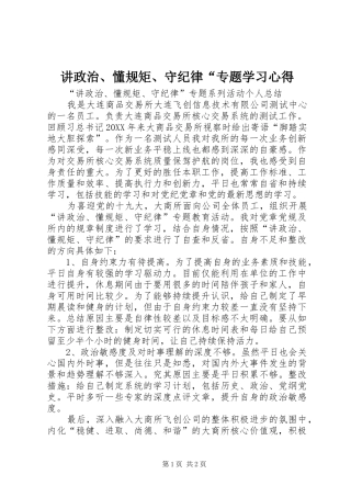 讲政治懂规矩守纪律专题学习心得