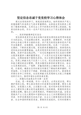 坚定信念忠诚于党党校学习心得体会