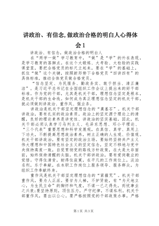 讲政治有信念做政治合格的明白人心得体会